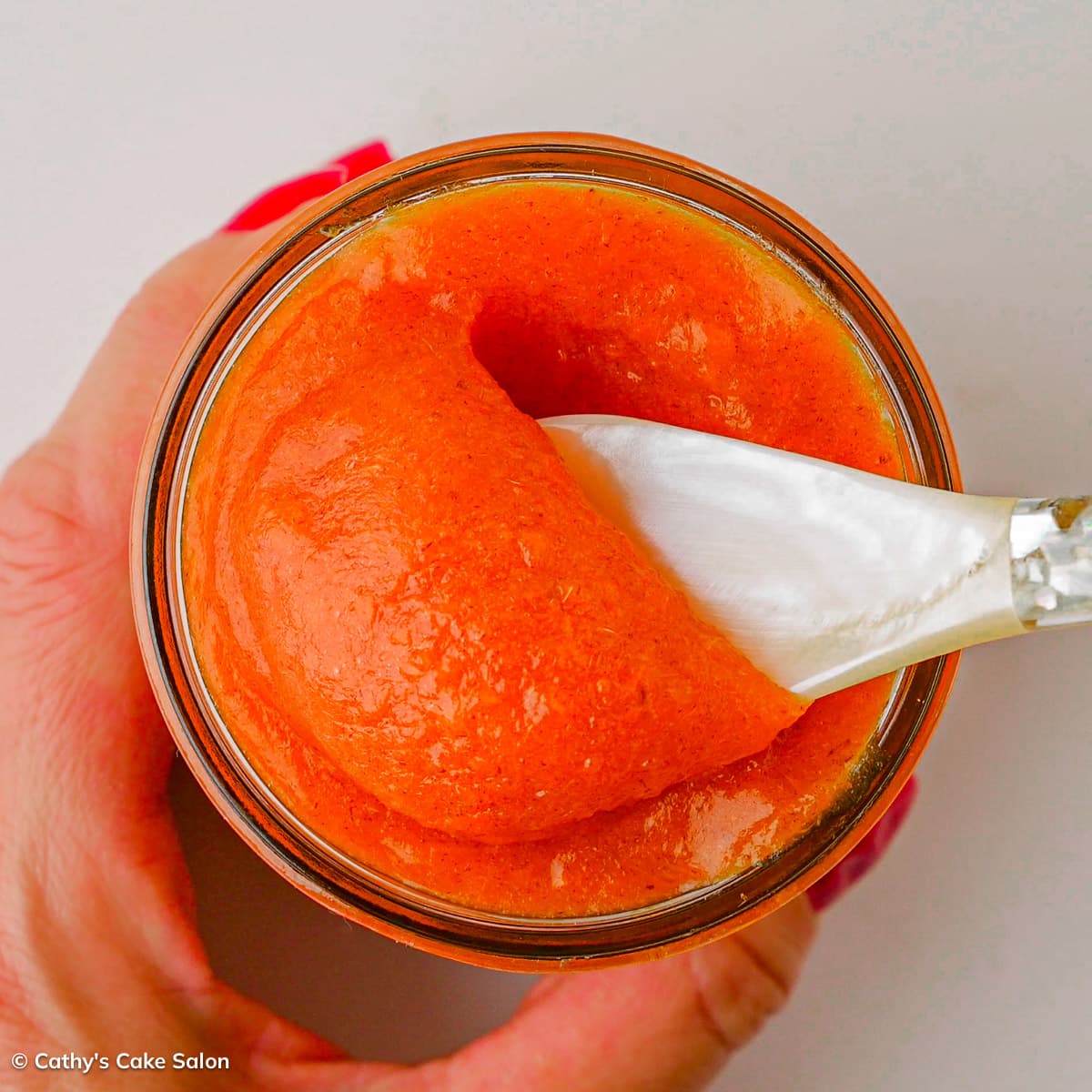 A luscious spoonful of monk fruit sweetened persimmon jam.
