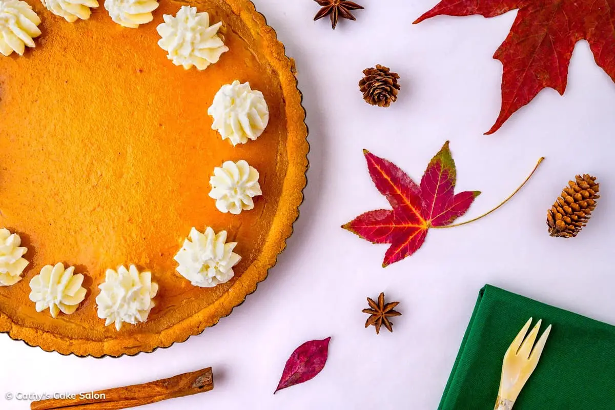 A homemade persimmon tart in a low carb almond flour tart crust.