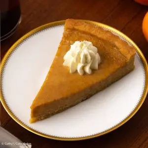 A slice of monk fruit sweetened persimmon tart.