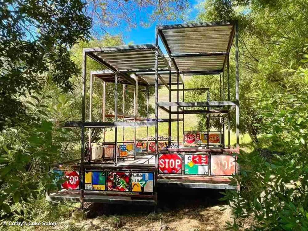An unusual structure in the Cal Poly architectural graveyard in the hills behind the campus.