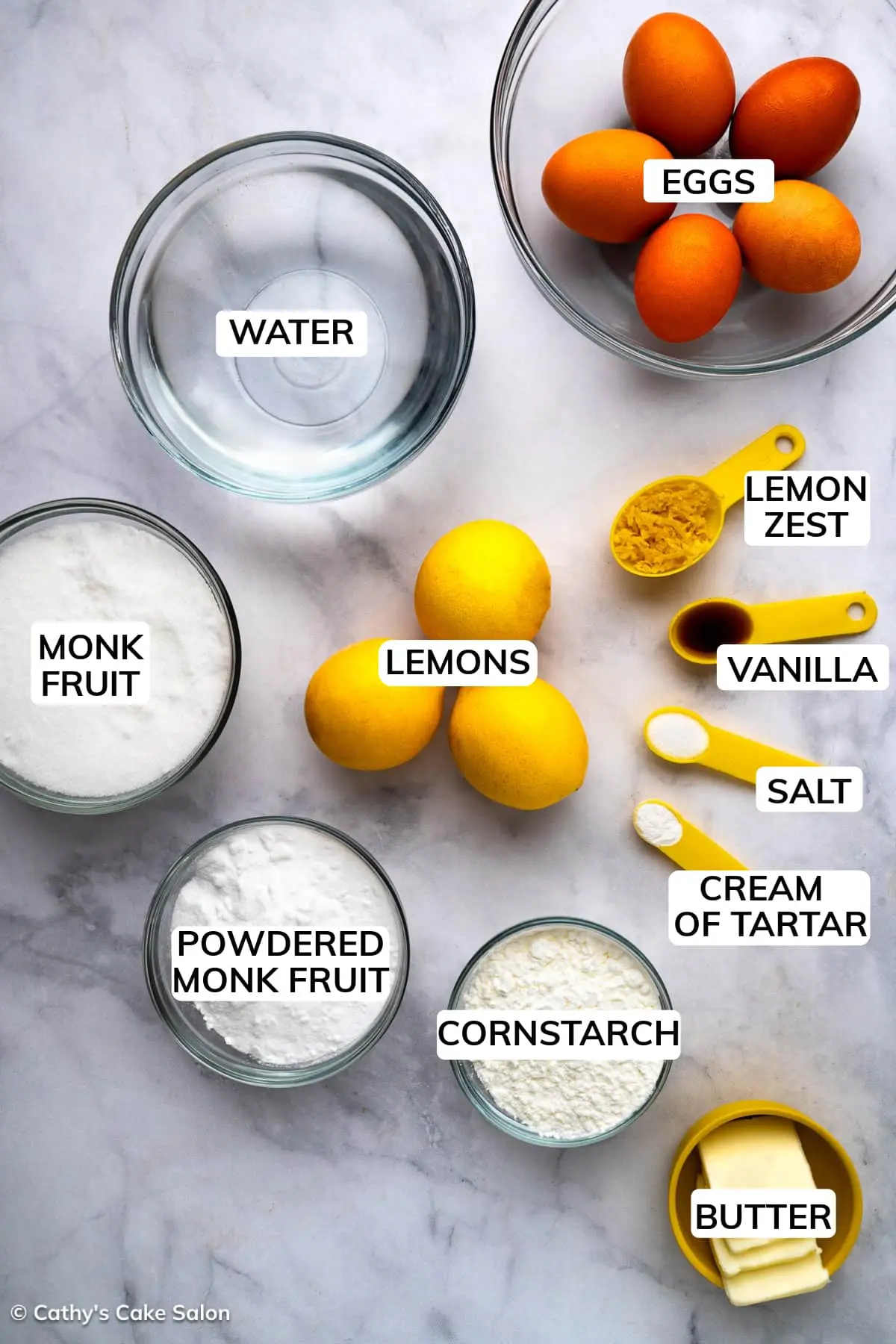 Ingredients in gluten free sugar free lemon meringue pie.