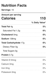 Nutrition facts for Vegan Gluten Free Pie Crust Recipe.