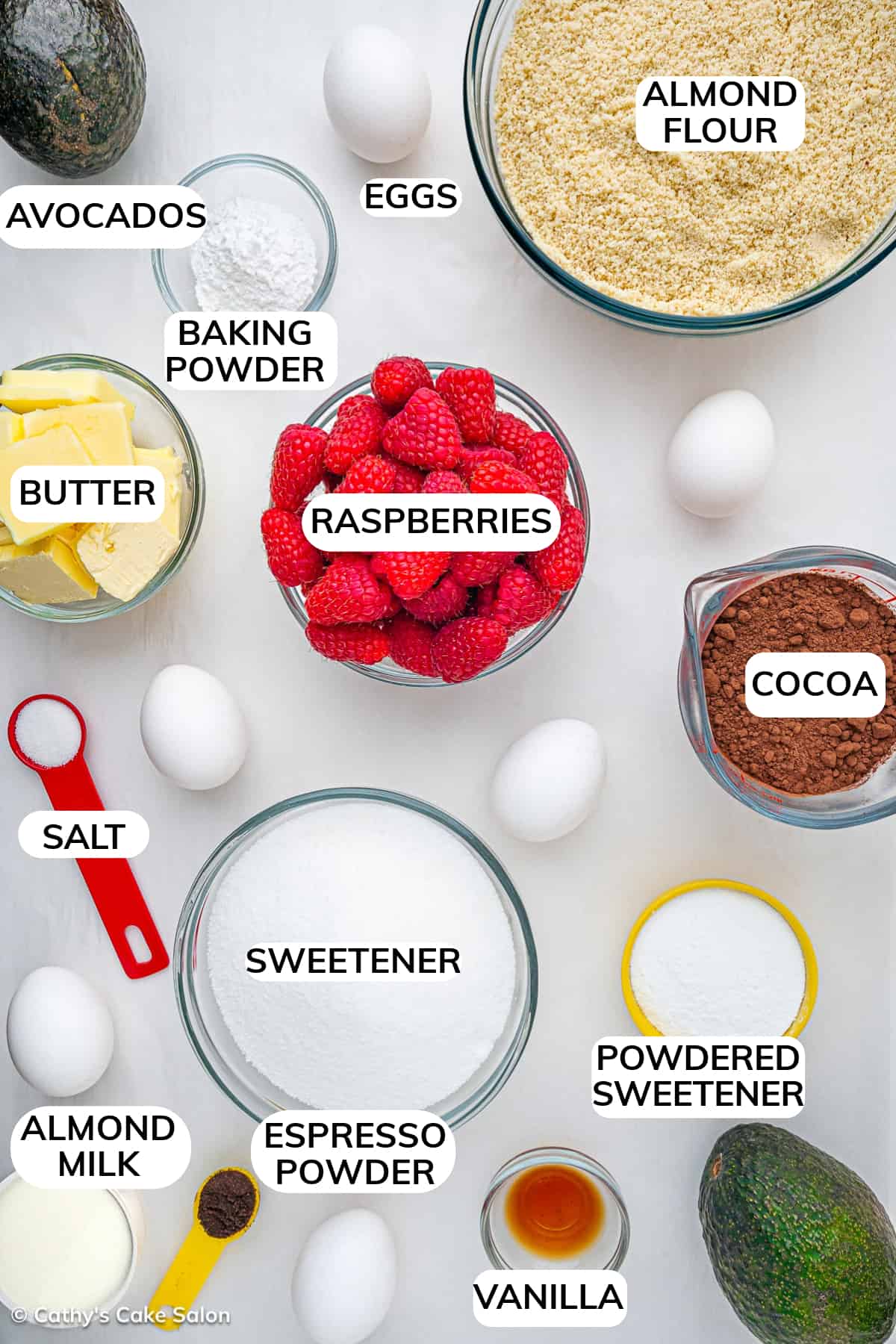 The ingredients in this healthy, sugar free cake.