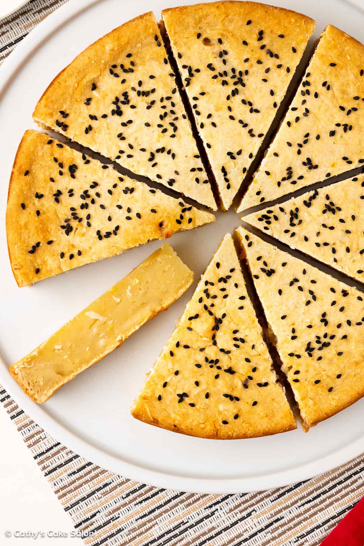 The result of this Vietnamese Cassava Cake Recipe: a cake and a slice.