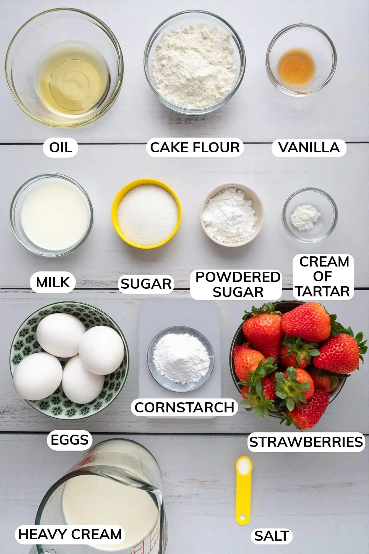 The ingredients in this Japanese chiffon cake recipe.