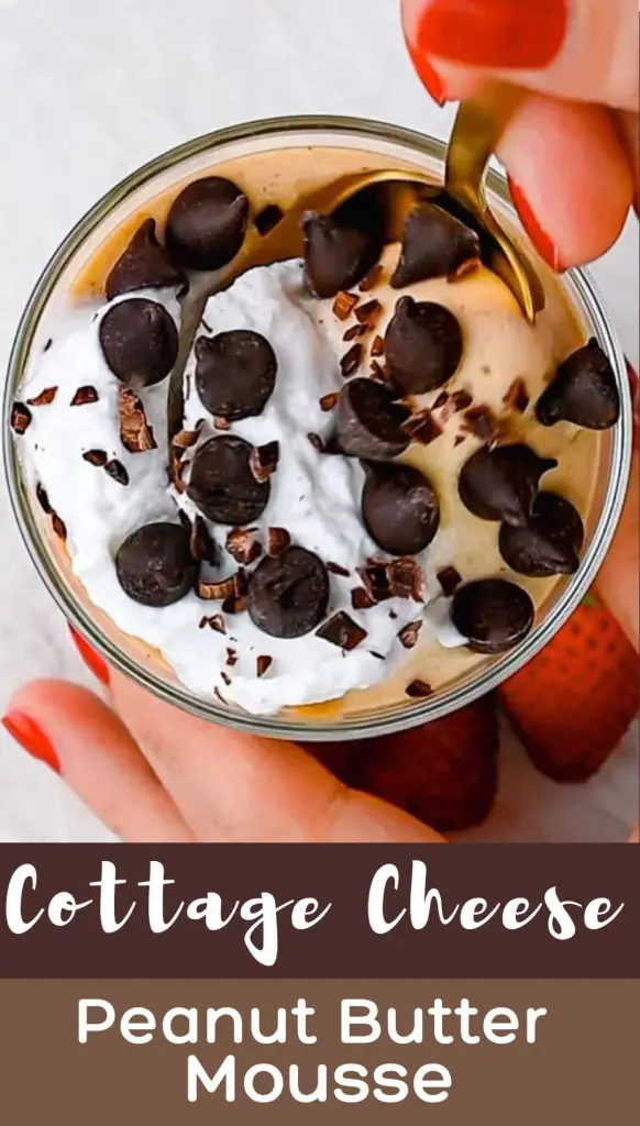 The Pinterest banner for this healthy peanut butter mousse recipe.
