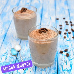 Two cups of low-carb mocha mousse sweetened with keto friendly monk fruit sweetener.
