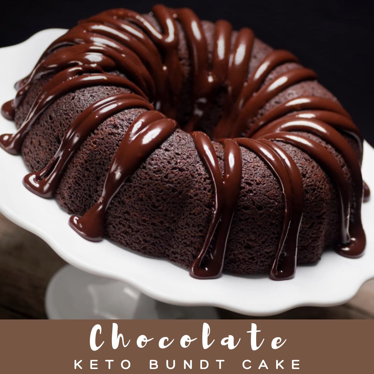A Keto Chocolate Bundt Cake, or sugar free bundt cake, topped with dark chocolate ganache.
