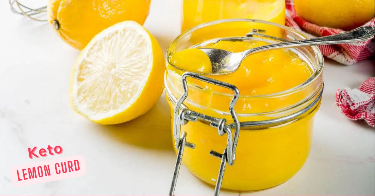 The result of this sugar free lemon curd recipe: A spoon in a jar of low carb, keto lemon curd.