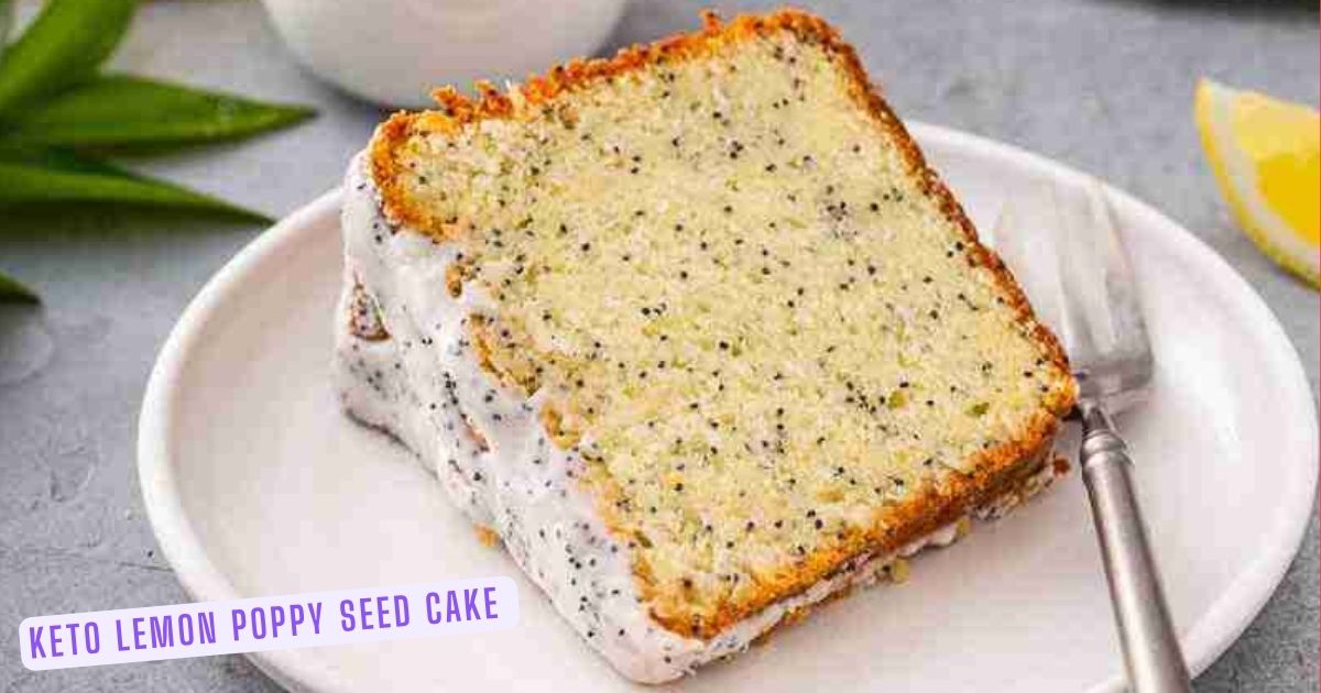 Keto lemon poppy seed pound cake with sugar free lemon glaze.